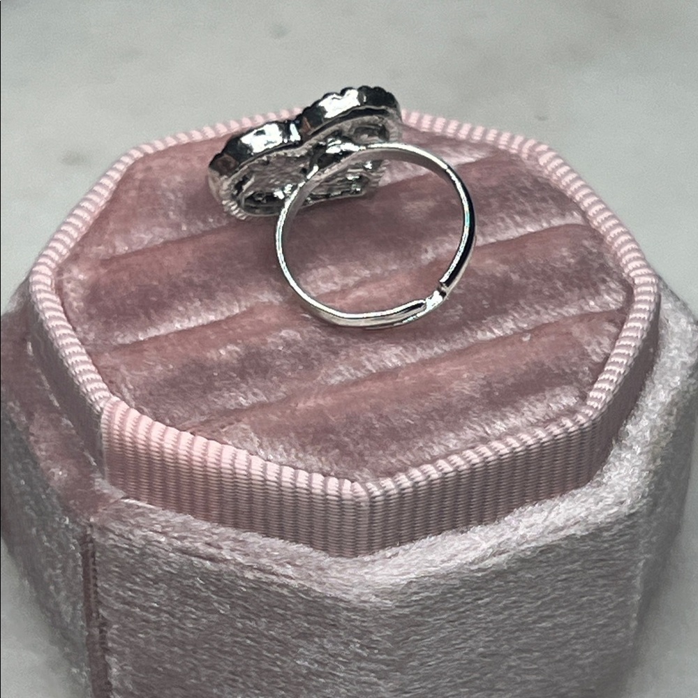 Silver and Pink Crystal Adjustable Ring - Picture 4 of 8